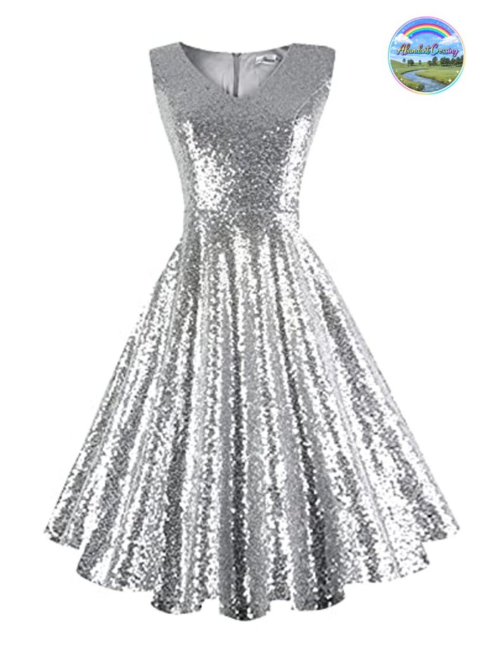 Vintage Sleeveless Cocktail Dress V-Neck A-Line Knee Length Sequined Party Dress